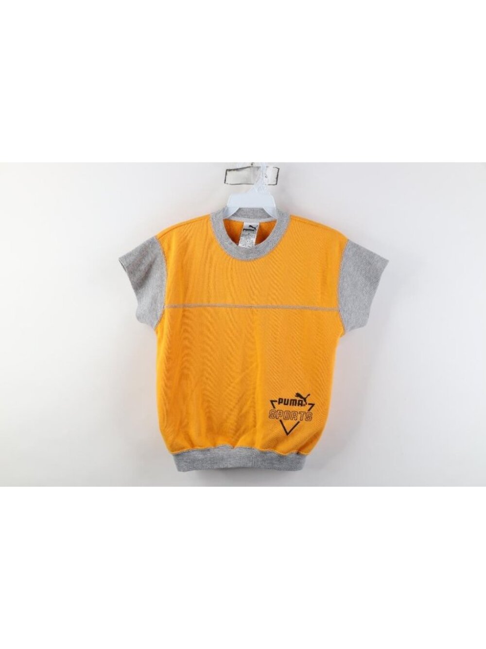 Vintage 80s 90s Puma Sports Boys Medium Spell Out Short Sleeve Sweatshirt Yellow